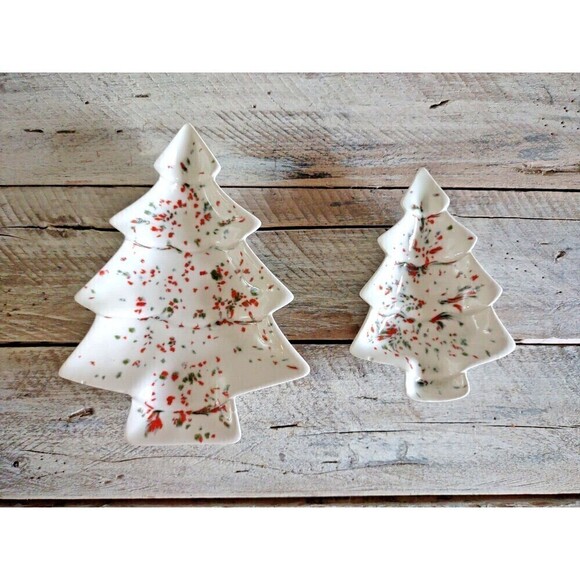 Vintage Ceramic Christmas Tree Dish Splatterware Candy Dish - Picture 1 of 8